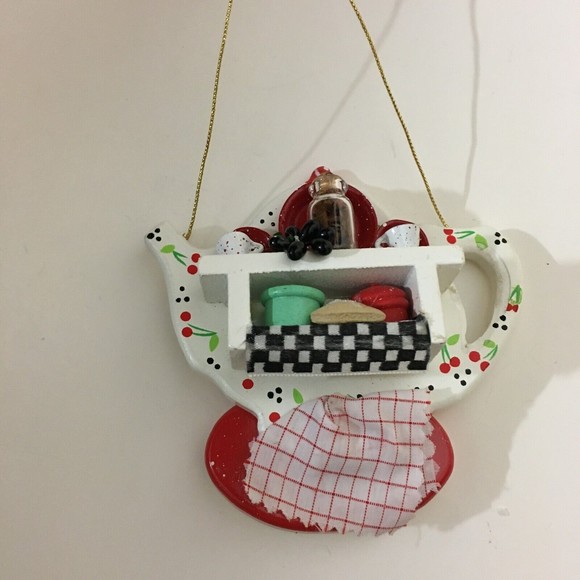Rare One of A Kind Handmade TEAPOT CHRISTMAS ORNAMENT Wood 4" Collectible - Picture 5 of 9